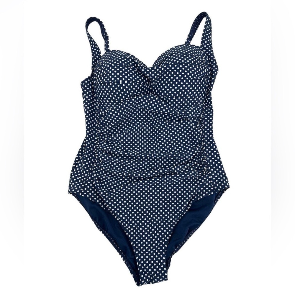 Nip Tuck Swim pok-a-dot white/ blue  one piece women size 6 multi fit cup